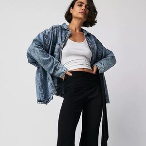 We The Free denim jacket free People blue pocket acid wash